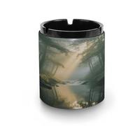 Car Ashtray Quiet Streams Printed Portable Ashtray Windproof Suitable for Living Room Bedroom Conference Room Office And Car Interior Decoration