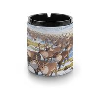 Car Ashtray Reindeers on The Tundra Printed Portable Ashtray Windproof Suitable for Living Room Bedroom Conference Room Office And Car Interior Decoration