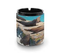 Car Ashtray Sea Lions on The Reefs Printed Portable Ashtray Windproof Suitable for Living Room Bedroom Conference Room Office And Car Interior Decoration