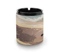 Car Ashtray Seal on The Beach Printed Portable Ashtray Windproof Suitable for Living Room Bedroom Conference Room Office And Car Interior Decoration