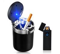 Car Ashtray with Lid LED Travel Ashtray: Portable Stainless Steel Ashtray Car with Lighter Touch, Smoke-Free Self-Extinguishing Ashtray for On the Go Home Office Car Cup Holder