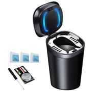 Car Ashtray with Lid Smell Proof, Smokeless Ashtray, Mini Car Trash Can, Detachable Stainless Steel Ash Tray with Lid and LED Blue Light