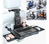 Car Back Seat Tray Table, Stable Foldable Auto Backseat Food Trays Desk for Rear Passenger Road Trip Eating & Work, Multifunctional Adjustable Travel Tray with Phone Drink Holder for Laptop iPad