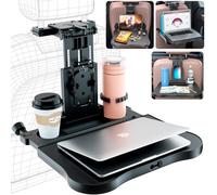 Car Back Seat Tray Table - Stable Foldable Auto Backseat Food Trays Desk for Rear Passenger Road Trip Eating & Work, Multifunctional Adjustable Travel Tray with Phone Drink Holder for Laptop iPad