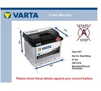 Battery fits VW POLO 1.0 1.1 1.3 Varta 007 360A 41Ah 3Yr Warranty New