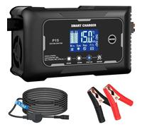 Car Battery Charger, HTRC 15A 12V/24V Battery Charger for Leisure(AGM/Gel/SLA/EFB) and LiFePO4, Automatic Intelligent 9-Stages Trickle Charger Maintainer with LCD Screen for Car, Motorcycle and More