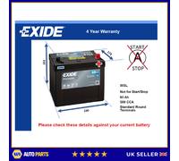 Car Battery EA654 Exide 005L 580A 65Ah 4Yr Warranty 230x173x222 Premium