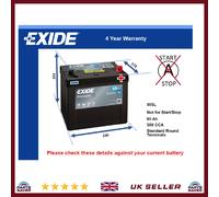 Car Battery EA654 Exide 005L 580A 65Ah 4Yr Warranty 230x173x222 Premium