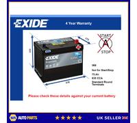 Car Battery EA754 Exide 068 630A 75Ah 4Yr Warranty 270x173x222 Premium