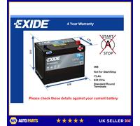 Car Battery EA754 Exide 068 630A 75Ah 4Yr Warranty 270x173x222 Premium