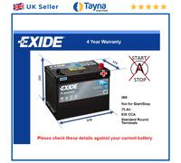 Car Battery EA754 Exide 068 630A 75Ah 4Yr Warranty 270x173x222 Premium