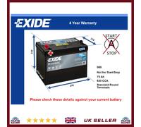 Car Battery EA755 Exide 069 630A 75Ah 4Yr Warranty 270x173x222 Premium