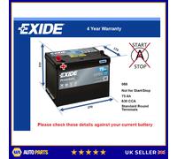 Car Battery EA755 Exide 069 630A 75Ah 4Yr Warranty 270x173x222 Premium