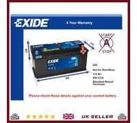 Car Battery EB1100 Exide 020 850A 110Ah 4Yr Warranty 392x175x190 Excell
