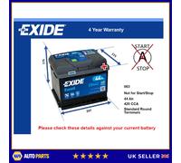 Car Battery EB442 Exide 063 420A 44Ah 4Yr Warranty 207x175x175 Excell