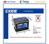 Car Battery EB621 Exide 078 540A 62Ah 4Yr Warranty 242x175x190 Excell