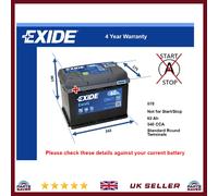Car Battery EB621 Exide 078 540A 62Ah 4Yr Warranty 242x175x190 Excell