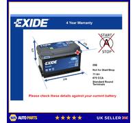 Car Battery EB712 Exide 096 670A 71Ah 4Yr Warranty 278x175x175 Excell