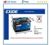 Car Battery EB740 Exide 067 680A 74Ah 4Yr Warranty 278x175x190 Excell