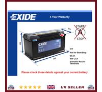 Car Battery EB950 Exide 017 800A 95Ah 4Yr Warranty 353x175x190 Excell