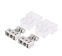 Car Battery Terminal Clamp Set, Positive and Negative Connector for 0/1/2/4/8 AWG Gauge, Plated Copper Alloy with 4 Wiring Holes and Plastic Cover for Automotive (Silver)