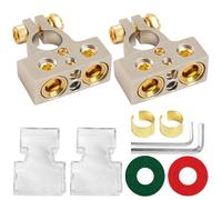 Car Battery Terminals Connectors, 1 Pair 2/4/8/10 AWG Gauge Positive & Negative Set with Clear Cover for Car Marine RV Boat Audio