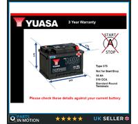 Car Battery YBX1075 Yuasa 075 510A 56Ah 3Yr Warranty 243x175x175