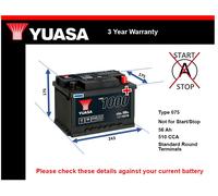 Car Battery YBX1075 Yuasa 075 510A 56Ah 3Yr Warranty 243x175x175