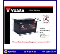 Car Battery YBX3115 Yuasa 115 760A 85Ah 3Yr Warranty 317x175x190 SMF