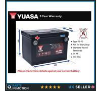 Car Battery YBX3780 Yuasa 75-70 740A 74Ah 3Yr Warranty 260x183x185 SMF