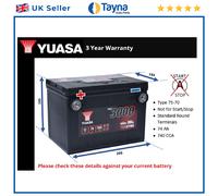 Car Battery YBX3780 Yuasa 75-70 740A 74Ah 3Yr Warranty 260x183x185 SMF