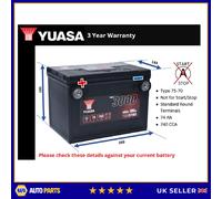 Car Battery YBX3780 Yuasa 75-70 740A 74Ah 3Yr Warranty 260x183x185 SMF