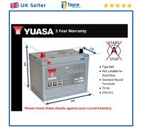 Car Battery YBX5069 Yuasa 069 650A 75Ah 5Yr WTY 269x174x225 Silver High Perf.
