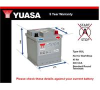 Car Battery YBX5202 Yuasa 002L 440A 45Ah 5Yr WTY 175x175x190 Silver High Perf.