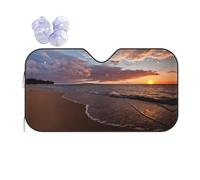 Car Beach Sunset Print Windshield Sunshade,Foldable Reflective Uv Heat Shield,Universal Fit,Keeps Interior Cool