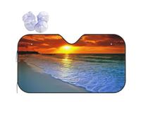 Car Beach With Sunset Print Windshield Sunshade,Foldable Reflective Uv Heat Shield,Universal Fit,Keeps Interior Cool