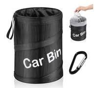 Car Bin Collapsible Mini Compact, Auto Trash Bag Camp with Hook, Universal Leak Proof Traveling Portable Water Resistant Pop-up Foldable Vehicle Trash Can for Garbage Litter Storage Collection, Black