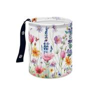 Car Bin White Blue Flower Bin for Car Rubbish Bins Oxford Cloth Leak Proof Car Trash Can Waterproof Foldable Cars Essentials Easy to Hang Camping Cars Bins Portable Collapsible 15x18.5cm/1 Pcs