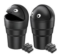 Car Bin with Trash Bags,Mini Car Trash Can Cupholder with Lid,Flip-top Cute Car Garbage Can,Leakproof Small Trash Can,Vehicle Organiser for Front/Back of Car,Rubbish Bin for Vehicle Office Home (2PCS)