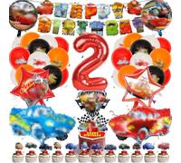 Car Birthday Balloon Decorations, 42 Pieces 2nd Cartoon Theme Party Decorations with Happy Birthday Banner Cake Toppers Racing Balloons Latex Balloons Suitable for Kids Party