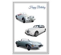 Car Birthday Card for Men - Classic Vintage Collage - Adult Teenage Boy - Special Unique Unusual - Cool Vector Art - Male Happy Greeting Wishes - Blank inside - Made in UK