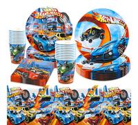 Car Birthday Party Decorations Boys- 51Pcs Wheel Kids Party Tableware Set Hot Happy Birthday Decoration Racing Auto Party Plates Cups Napkins Tablecloth for Wheel Theme ParTy Supplies 10 Guests
