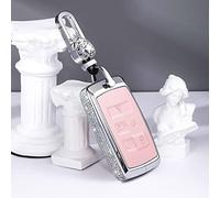 Car Bling Key Case Fit for Land Rover Range Rover Evoque Discovery Freelander Car Bling Accessories for Jaguar XE XF XJ F-PACE Key Cover Key Fob Key (Pink, B style Key case+crystal heart keychain)