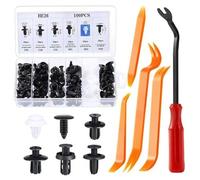 Car Body Trim Clips, Car Fixing Clips, Car Plastic Mounting Set, Bumper Mounting Clips Kit, 6 Sizes 100pcs Plastic Rivets/Car Retainer Clips & 5pcs Car Screws Remover Tool for Most Models,105pcs