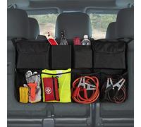 Car Boot Organiser - Backseat Storage Organizer with 4 Elastic Mesh Pockets and 2 Bottle Holder + 2 Large Compartments - Tidy Vehicle Hanging Storage | Declutter Cargo Net Bag for Travel