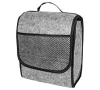 Car Boot Organiser Bag - Grey Felt Storage Box with Handle, Front Pocket, Hook-and-Loop Strips - 26 x 14.5 x 33 cm Car Trunk Storage Case for Tools, Accessories, Emergency Kit, Travel, Cleaning Set