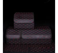 Car Boot Organiser PU Leather Folding Storage Box, Foldable Car Trunk Organizer with Lid, Universal Auto Trunk Bag, Durable Car Storage Box, Useful Gadget, Car Accessory-Black/Red Wire||55*30*30CM