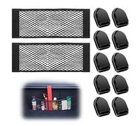 Car Boot Organiser Storage Net -2 Pcs 25 X 60cm Adhesive Van Storage Net with 10 Car Hooks, Elastic Car Storage Organiser Cargo Net, Van Storage Solutions, Campervan Storage for Car Van Truck