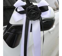 Car Bow Wedding Decoration Set - Artificial Floral Bouquet Ribbons for Just Married Cars - Easy Pull Design 36cm(8PC black)