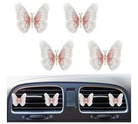 Car Butterfly Decoration, Automotive Center Console Decorations with Air Condition Outlet Vent Clip, Auto Interior Accessories Ornament (White)